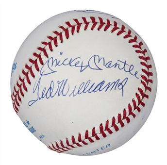 Triple Crown Winners Multi Signed OAL Brown Baseball With 4 Signatures: Mantle, Williams, Yastrzemski & F. Robinson (Beckett)